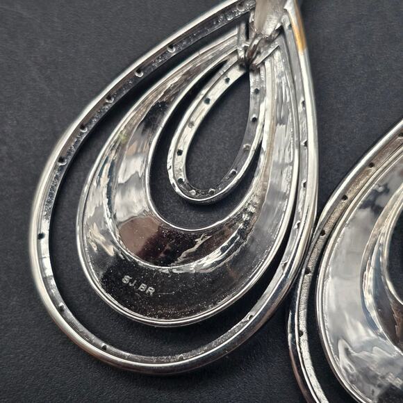 Diamond Chip Navy Blue Silver Tone Earrings SJ BR - Picture 6 of 8